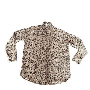 EQUIPMENT Women's Snakeskin Print Silk Button Front Shirt Sz Small Ivory & Brown